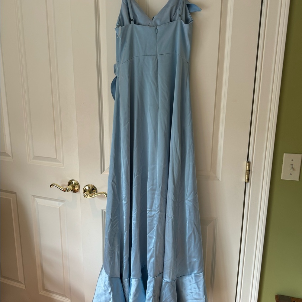 Blue Asymmetrical Ruffled High-Low Gown - Picture 2 of 5